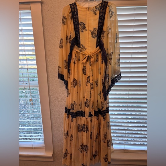 Gunne Sax Vintage Floral Maxi Dress with Navy Accents - Picture 13 of 16